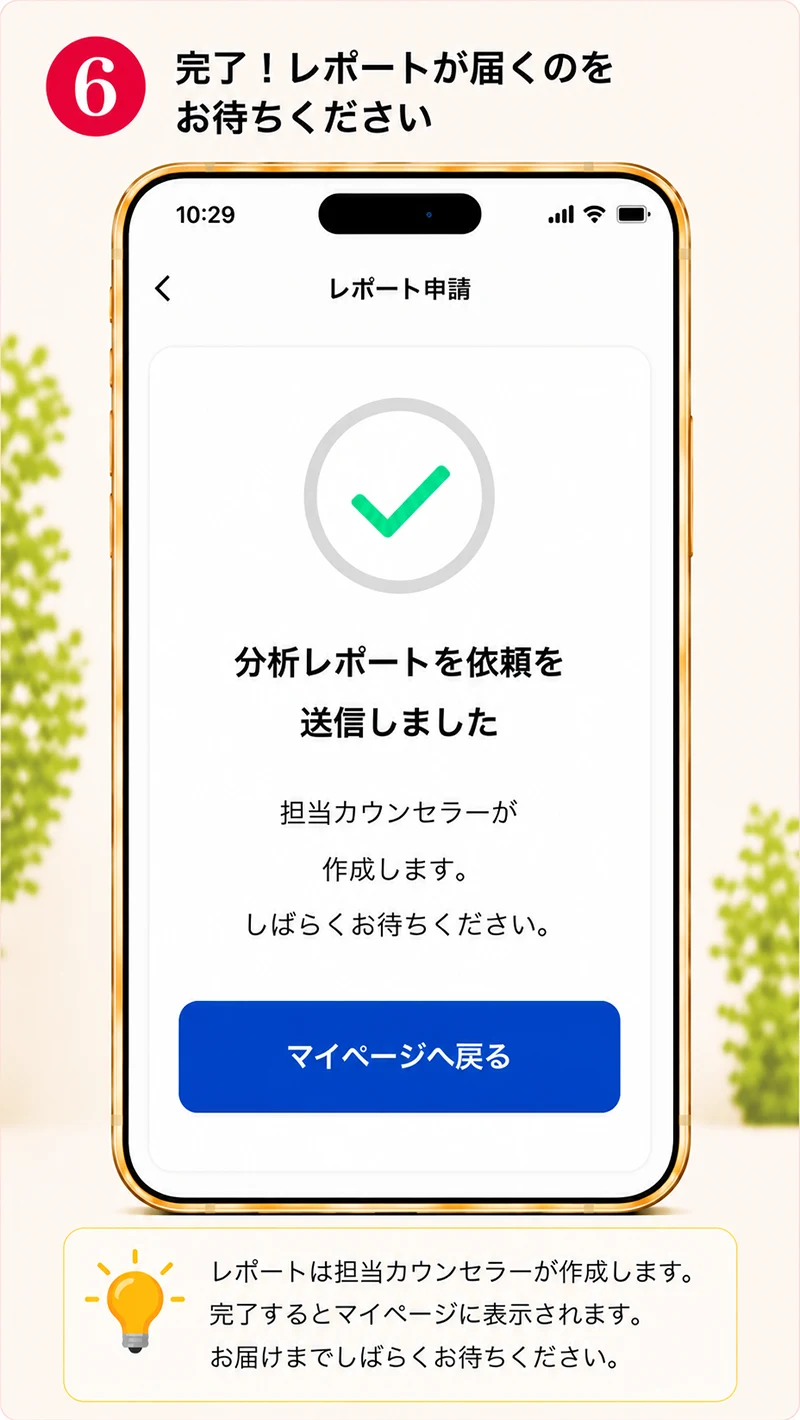 レポート送信完了画面